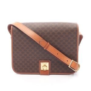 Celine Macadam Shoulder Bag Canvas Leather Brown